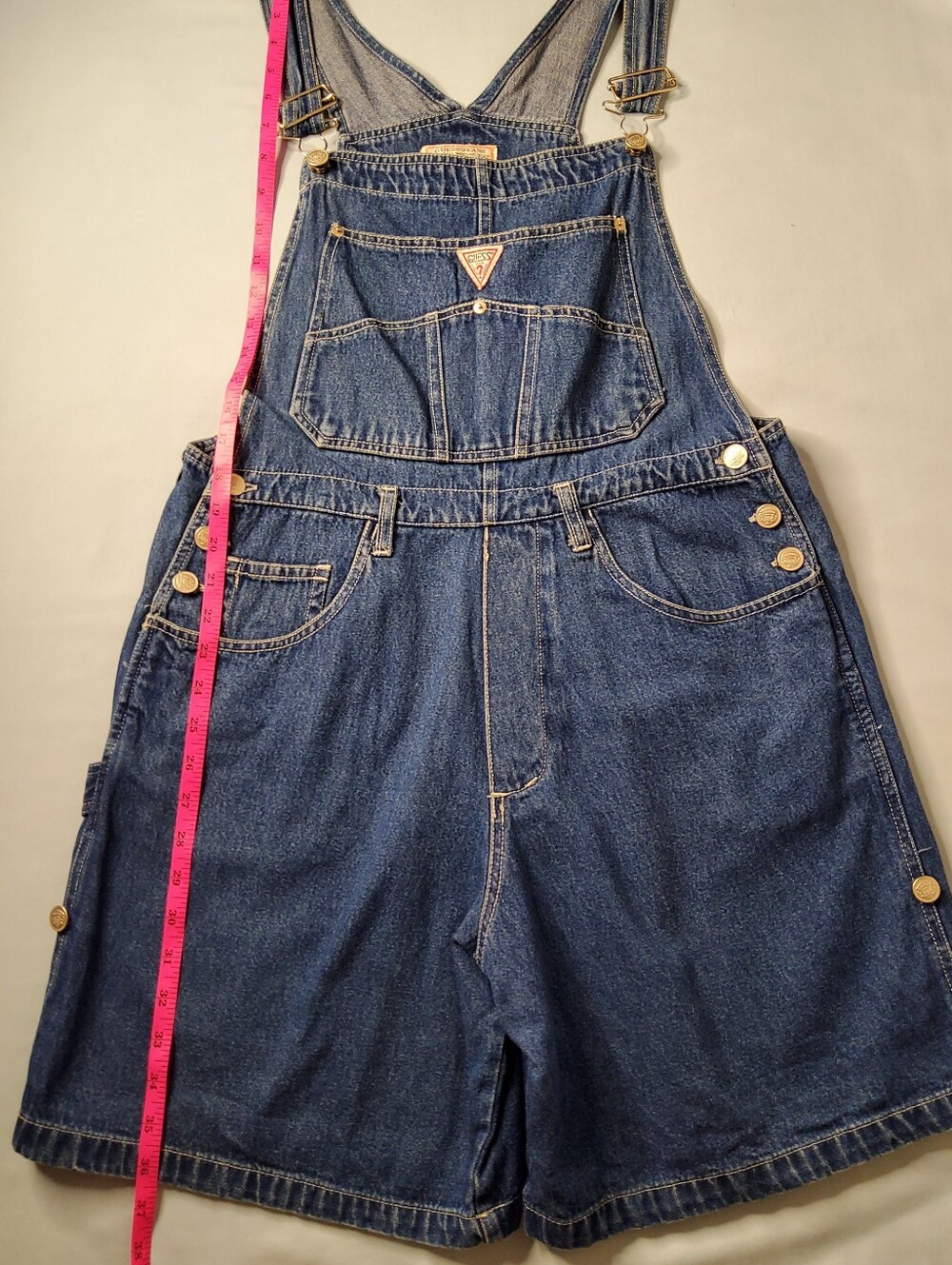 Guess? Vintage Georges Marciano Denim Shortalls with Triangle Logo - Picture 3 of 8